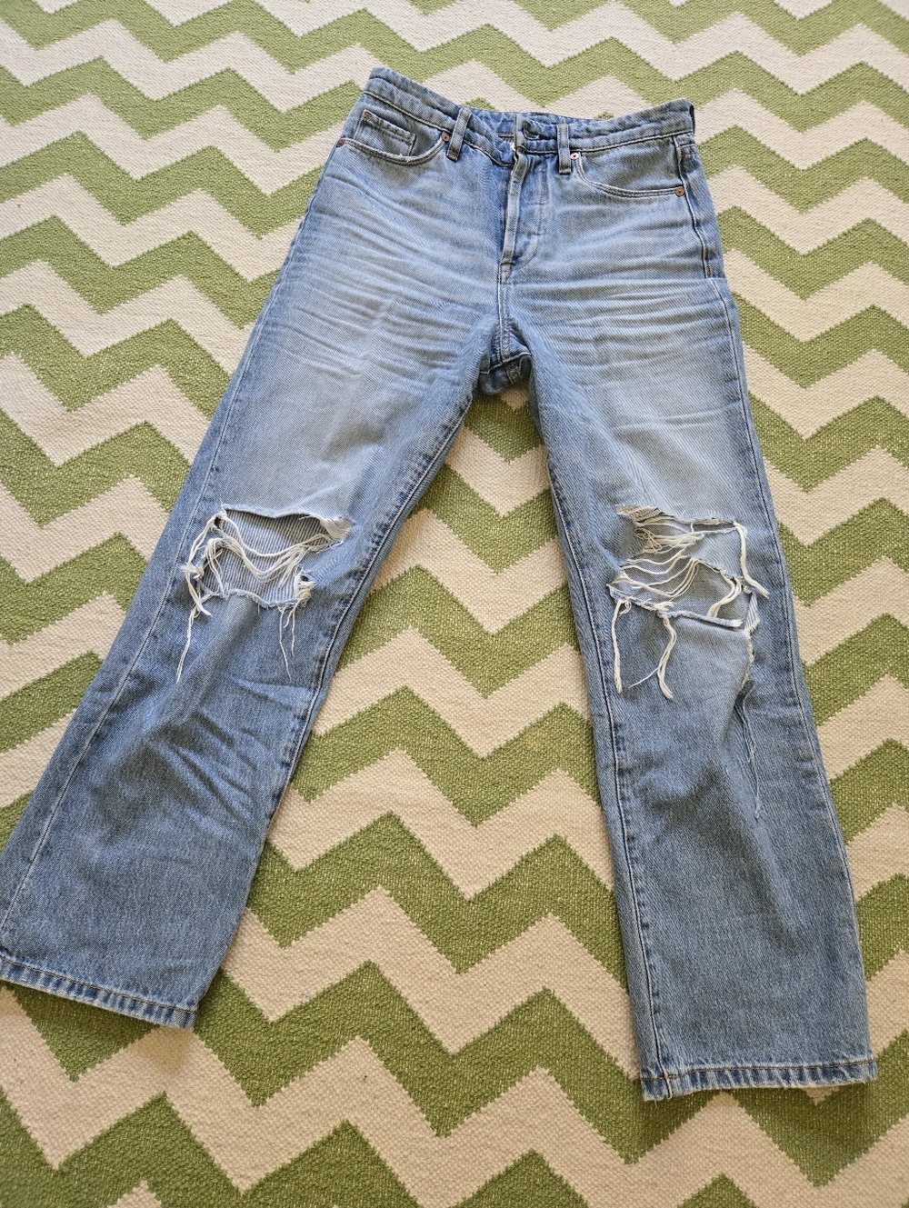 Blank NYC Light Blue Distressed Straight Leg Jeans